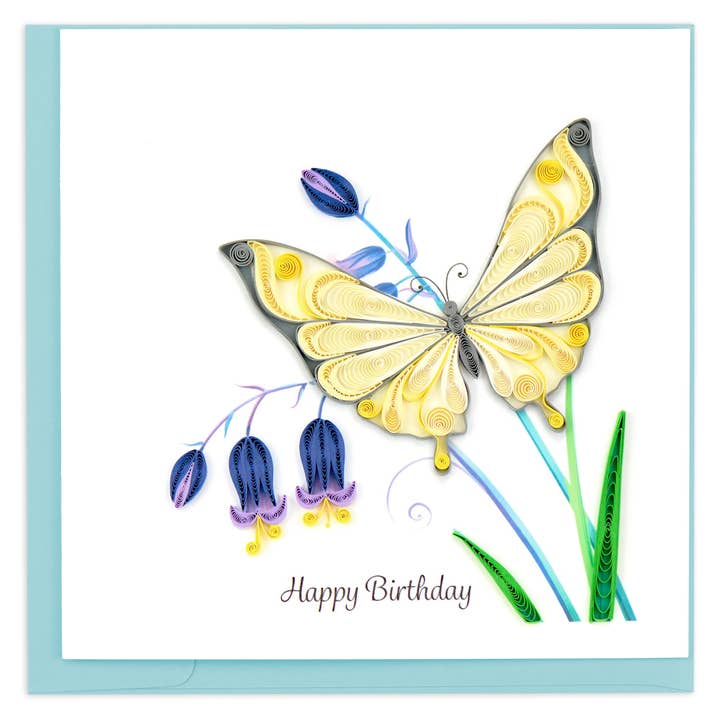 Quilled Butterfly & Bluebells Birthday Card