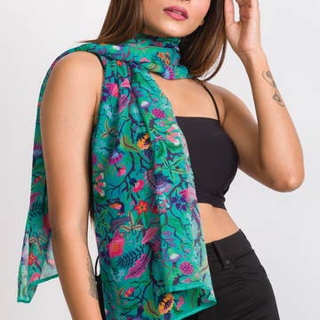 Emerald Multicolor Floral Sahila Cupro Scarf