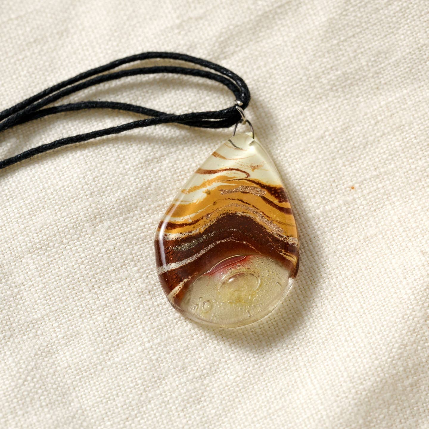 Amber Swirl Teardrop Fused Glass Necklace (18&quot; L)