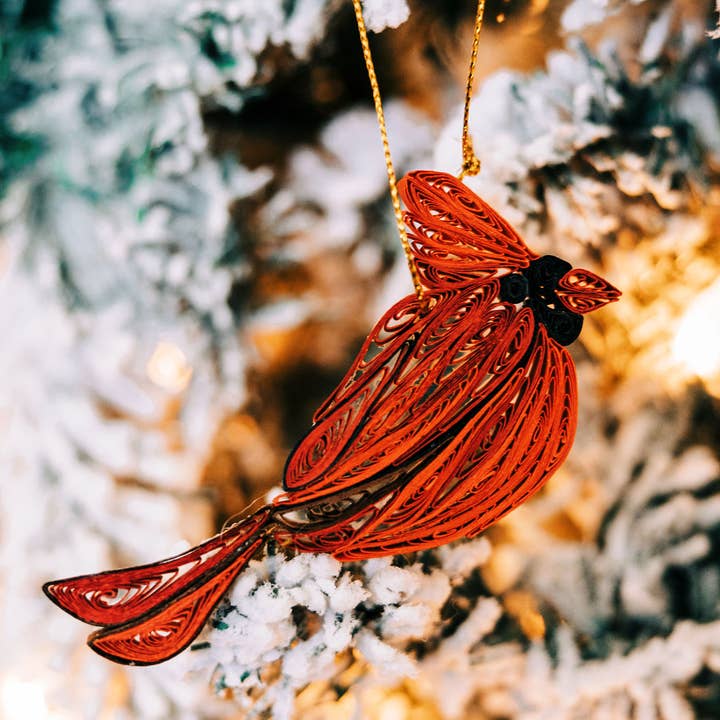 Red Quilled Paper Cardinal Ornament (3.5&quot; L)