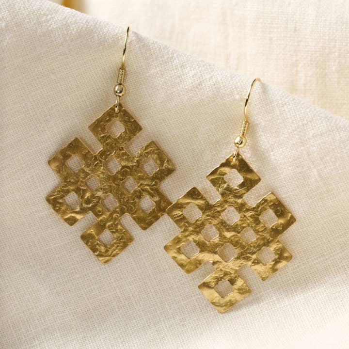 Endless Knot Hammered Brass Earrings (2.25&quot; L)