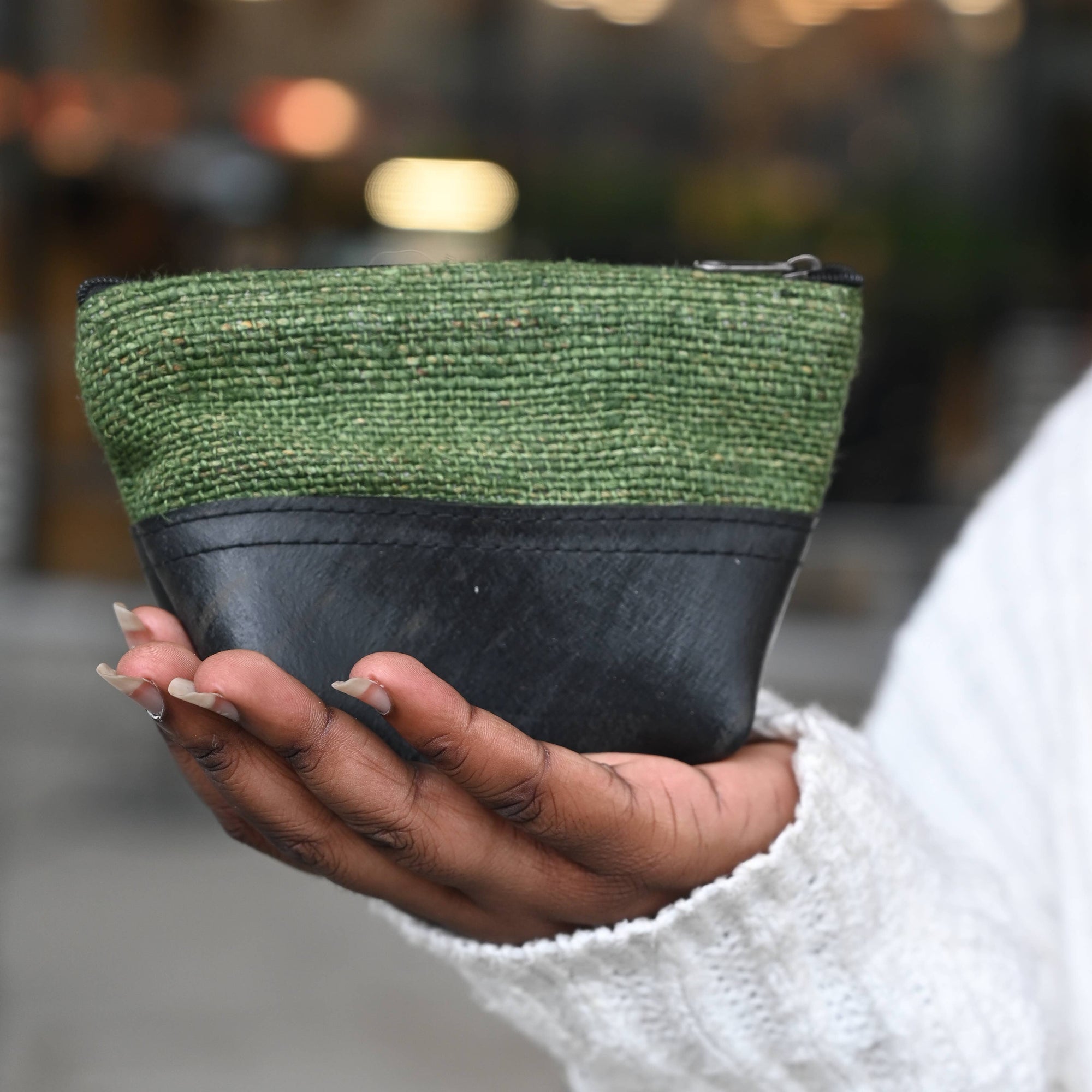 Vegan Recycled Inner Tube and Hemp Pouch: Olive