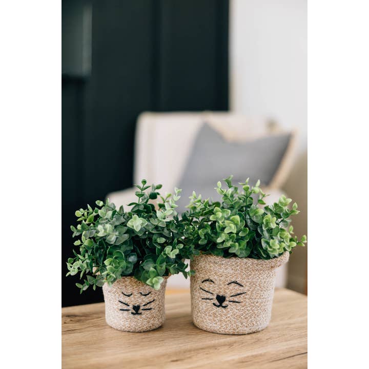 Mini Cat Face Jute Basket (3.75&quot; D x 4.5&quot; H)