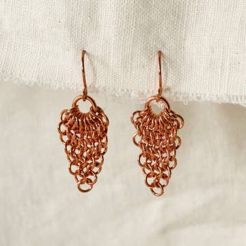 Copper Jump Ring Waterfall Earrings (1.75" L)