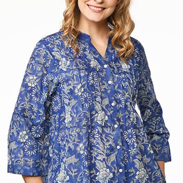 Indigo Floral Blockprint Tamira Cotton Tunic