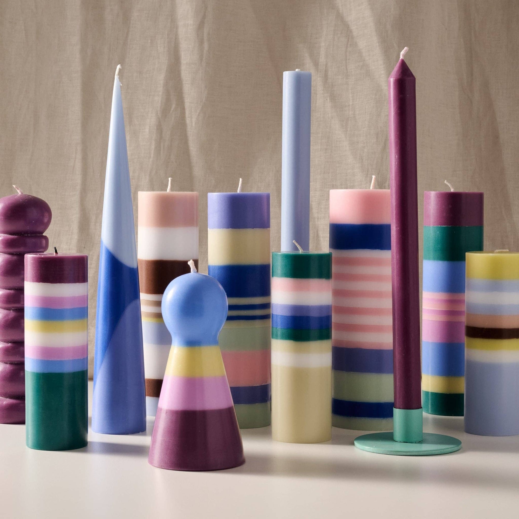 Blue Striped Large Palm Wax Pillar Candle