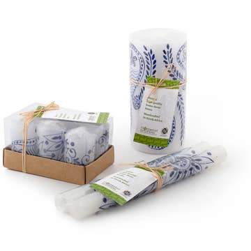 Blue/White Taper Candle - Set of 2