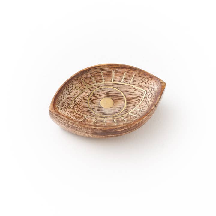 Evil Eye Mango Wood/Brass Tray