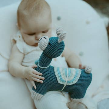 Blue Plush Llama Organic Crochet Cotton