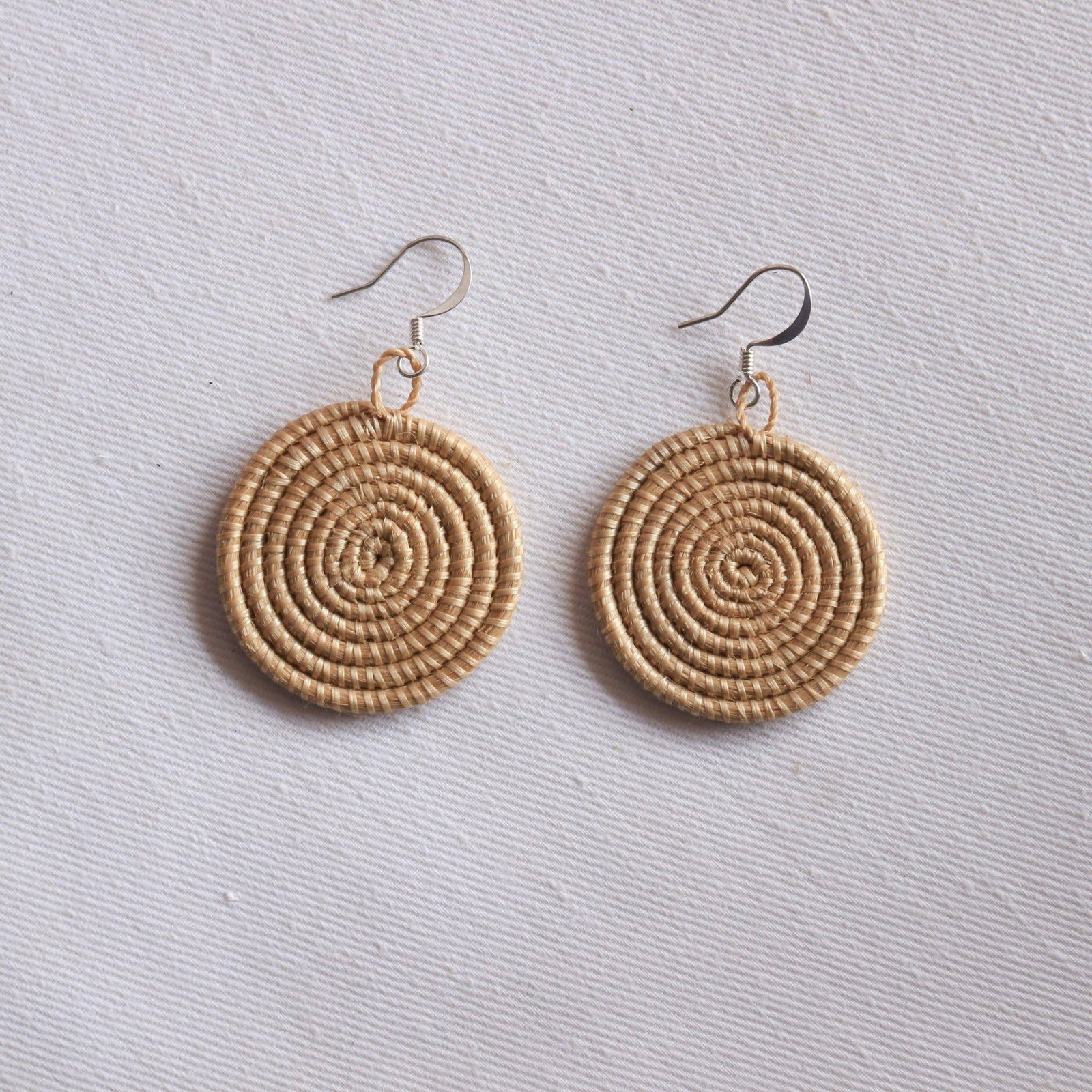 Tan Woven Sisal Disc Earrings