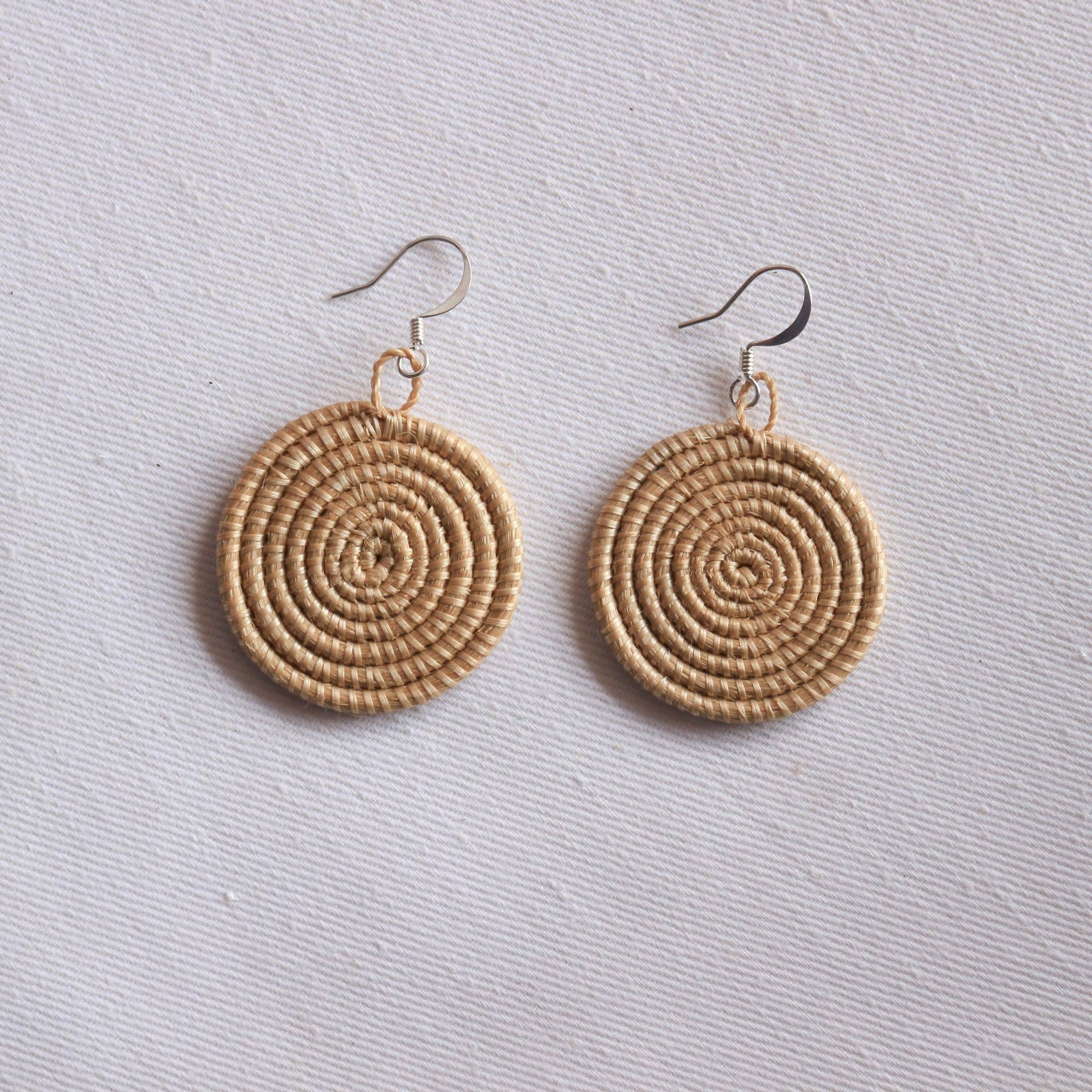 Tan Woven Sisal Disc Earrings