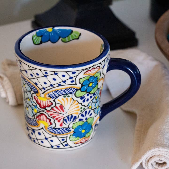 Blue Floral Encantada Painted Ceramic Mug
