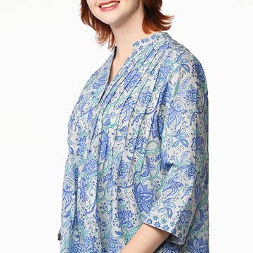 Blue/Aqua Blockprint Tamira Cotton Tunic