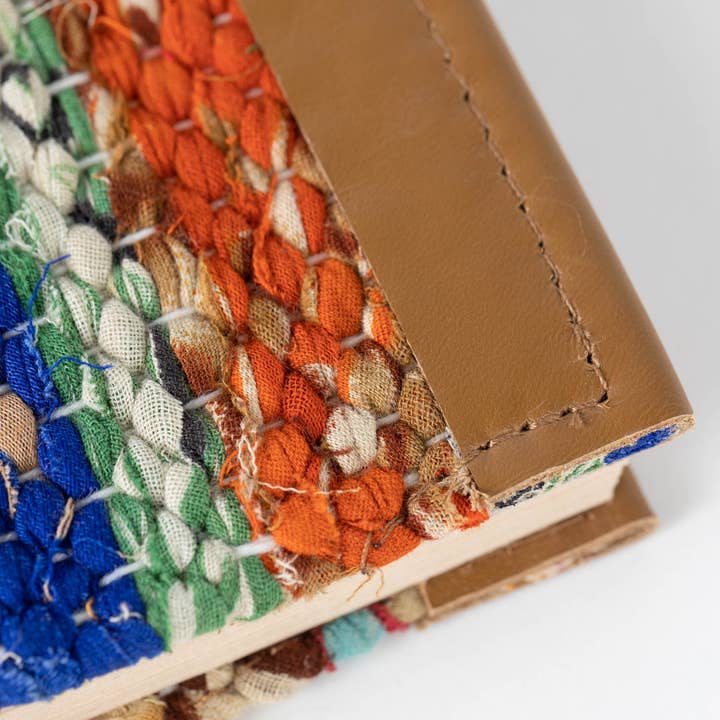 Woven Sari Journal with Leather/Paper (5&quot; x 6&quot;) - Assorted