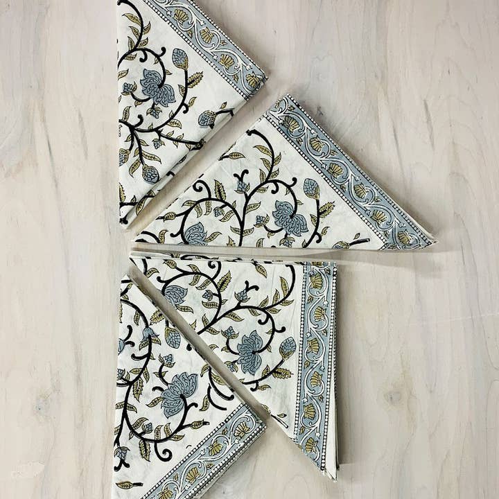Silver Floral Block Print Napkin