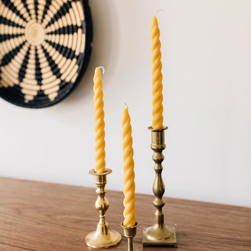 Twisted Beeswax Taper Candles - Set of 3