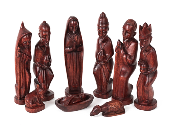 Mahogany Finish Wood Nativity - Set of 9