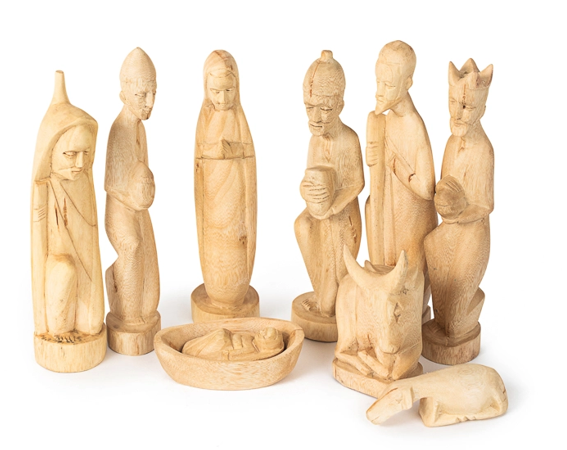 Beeswax Finish Wood Nativity - Set of 9