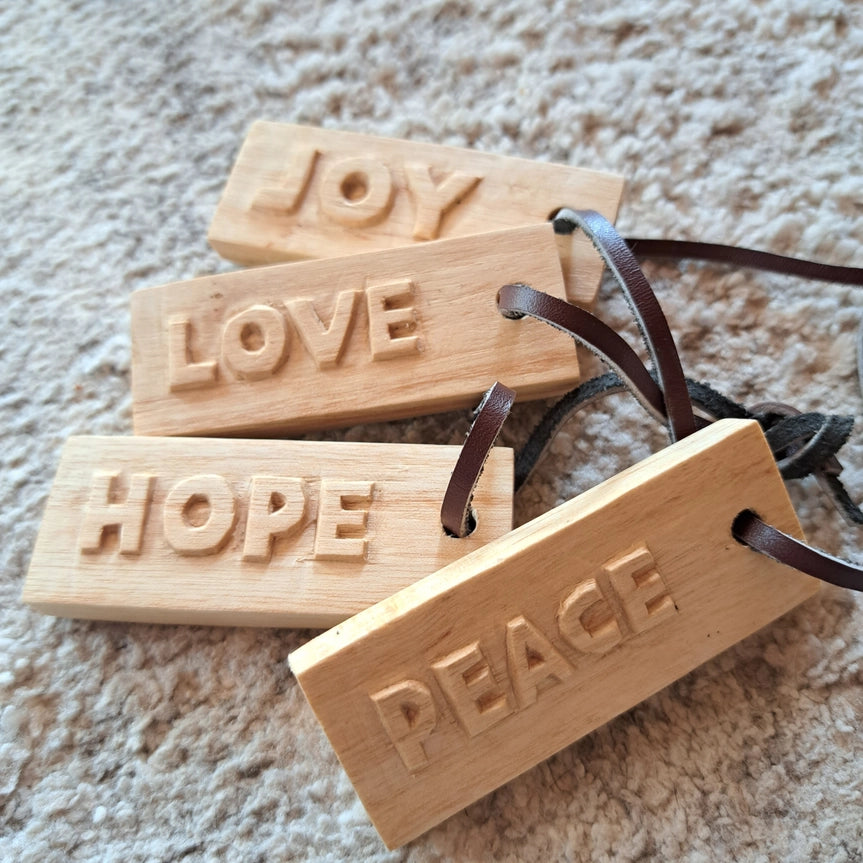 Message Tag Ornaments - Peace, Love, Joy, Hope