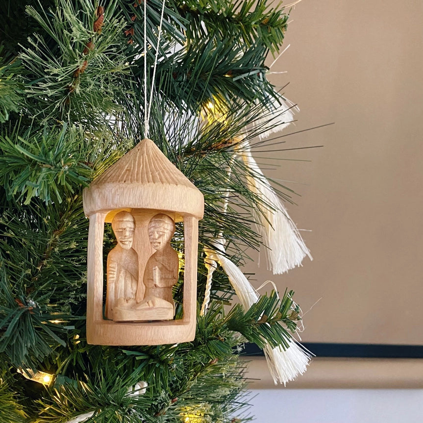 Nativity Hut Ornament - Beeswax Finish