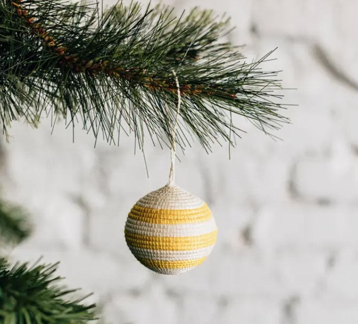 Striped Ball Ornament - Yellow