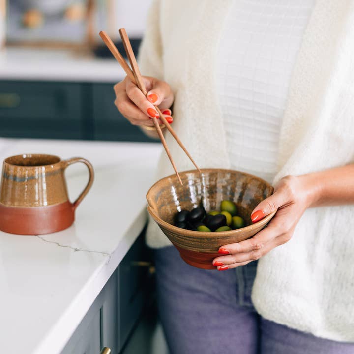Ceramic Bowl with Chopsticks - Brown Ombre (6&quot; D x 3&quot; H)