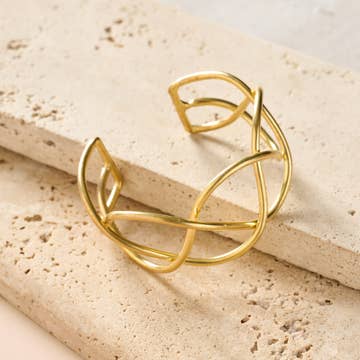 Gold Infinity Twist Brass Cuff Bracelet (1.5" W)