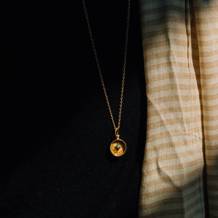 Mini Compass Pendant Necklace (0.6&quot; D x 32&quot; L)
