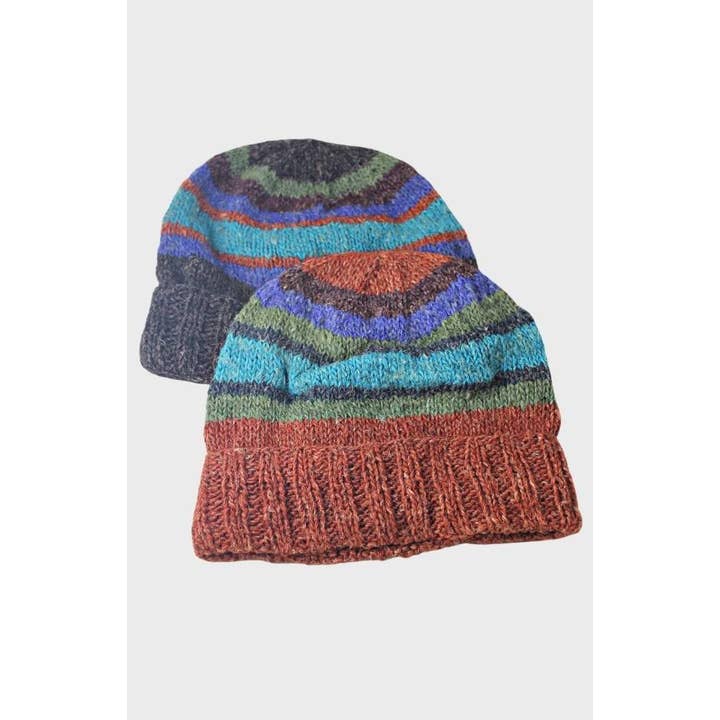 Hemp &amp; Wool Blend Beanie Hat with Cuff - Assorted