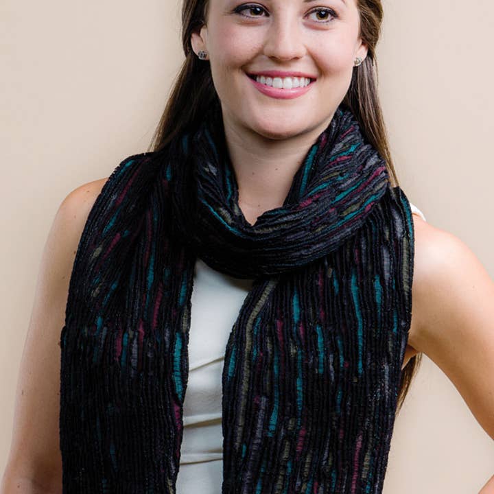 Black Multicolor Revati Silk & Wool Scarf
