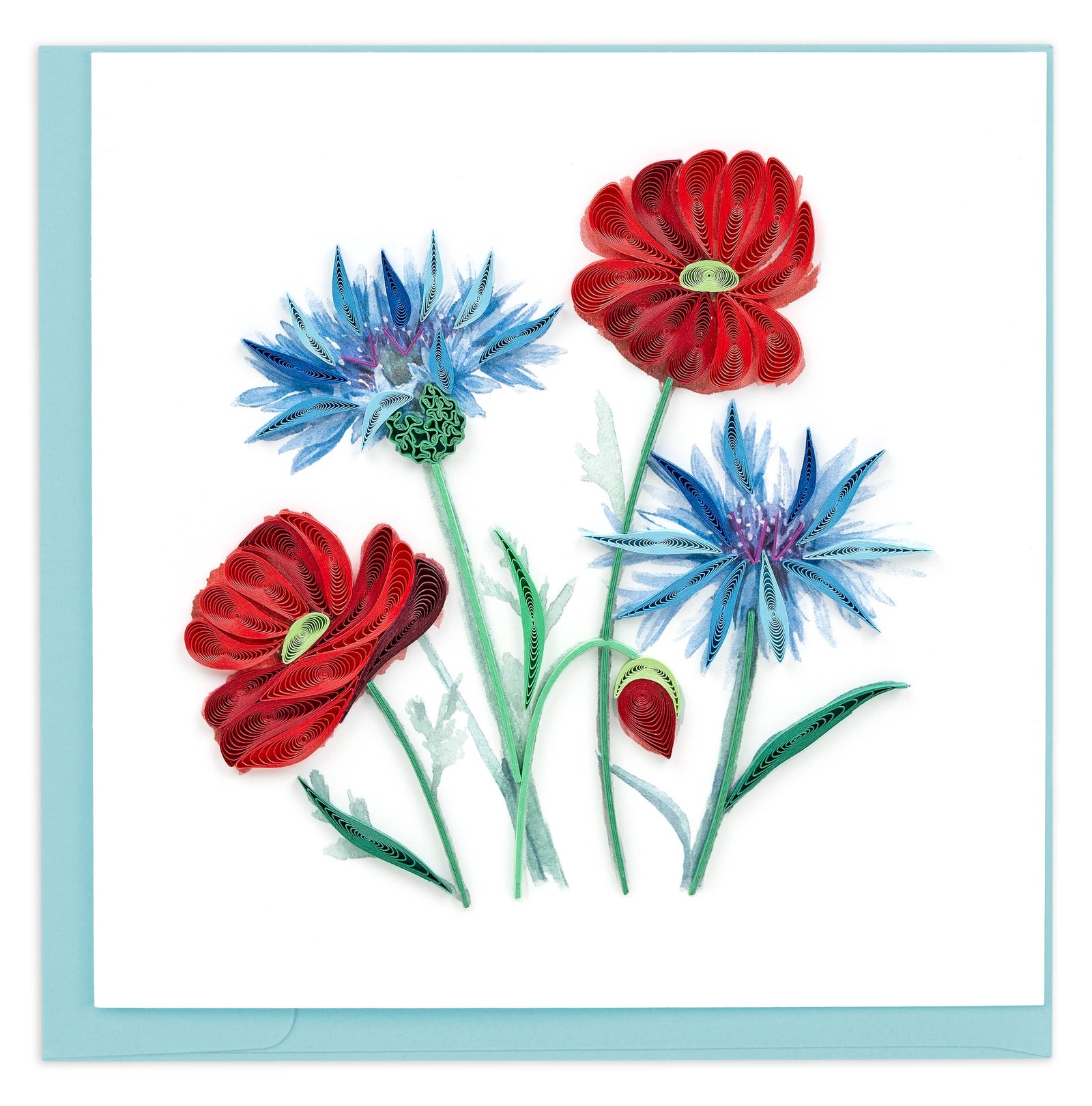 Quilled Cornflower & Poppies Greeting Card