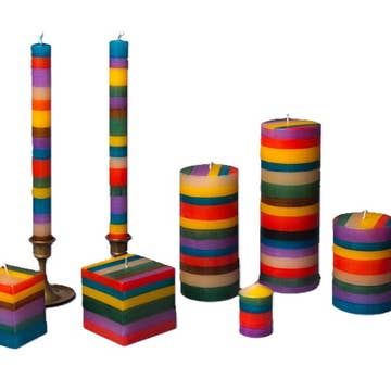 Memphis Stripe Handpainted Taper Candle - Set of 2