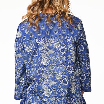 Indigo Floral Blockprint Tamira Cotton Tunic