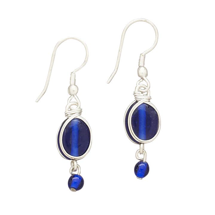 Blue Glass Bead Earrings (2" L)