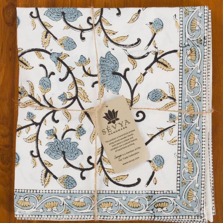 Silver Floral Block Print Napkin
