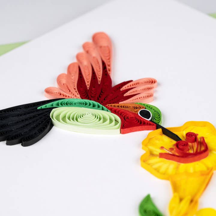 Quilled Hummingbird &amp; Yellow Flowers Card