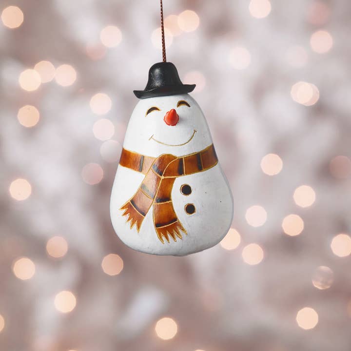 Smiling Snowperson Gourd Ornament