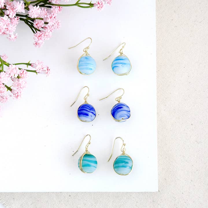 Turquoise Marble Glass Earrings