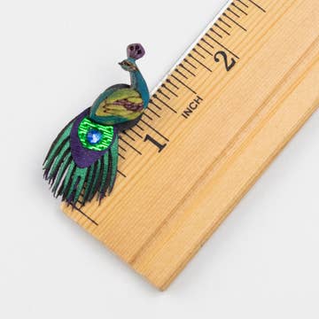 Gourd/Fabric/Crystal Peacock Pin (2.5&quot; L), XS
