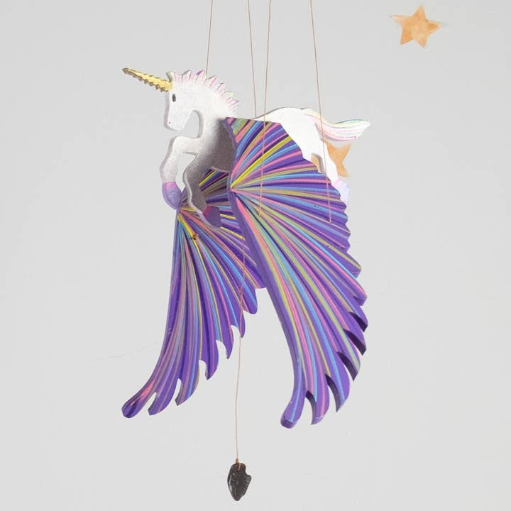Purple Handpainted Unicorn Flying Mobile
