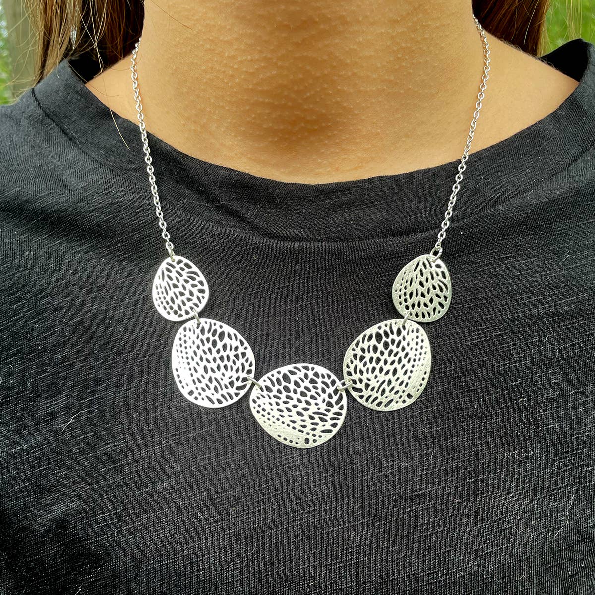 Stenciled Leaf Silver-Plated Necklace