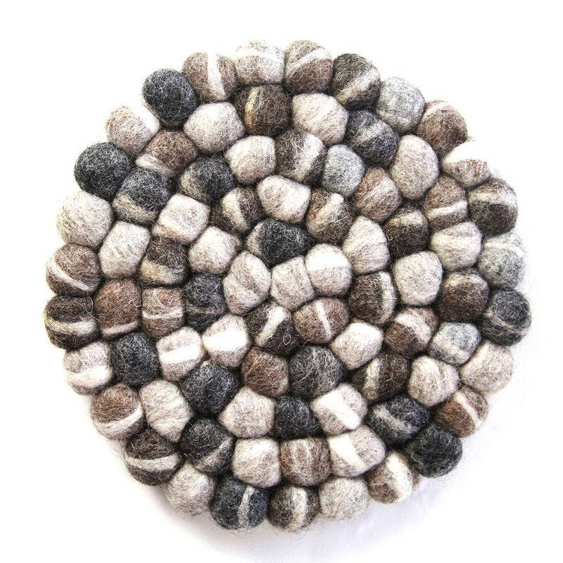 Grey Tie-Dye Felt Ball Coasters - Set of 4
