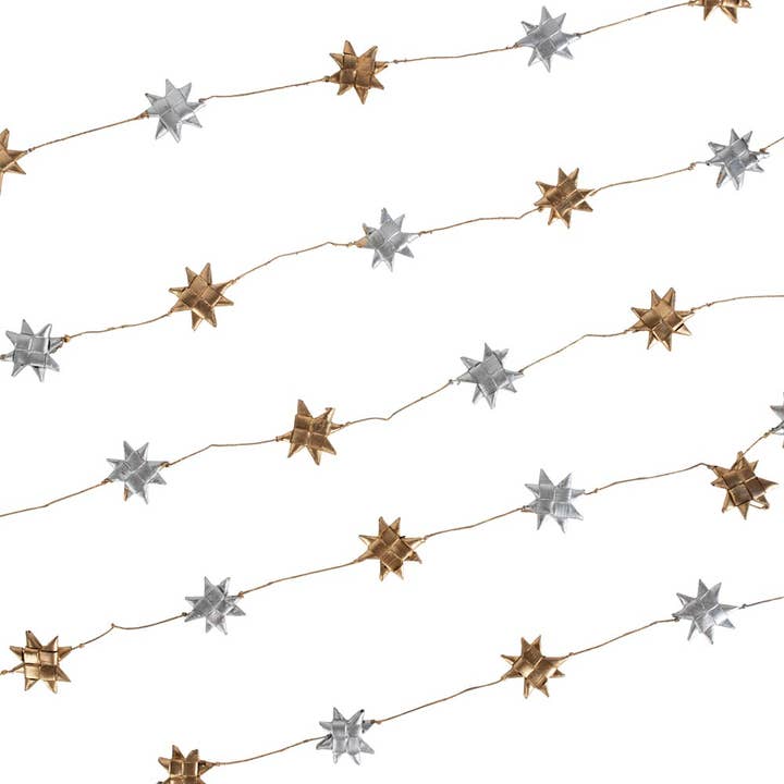 Gold & Silver Palm Leaf Star Garland (14 Ft)
