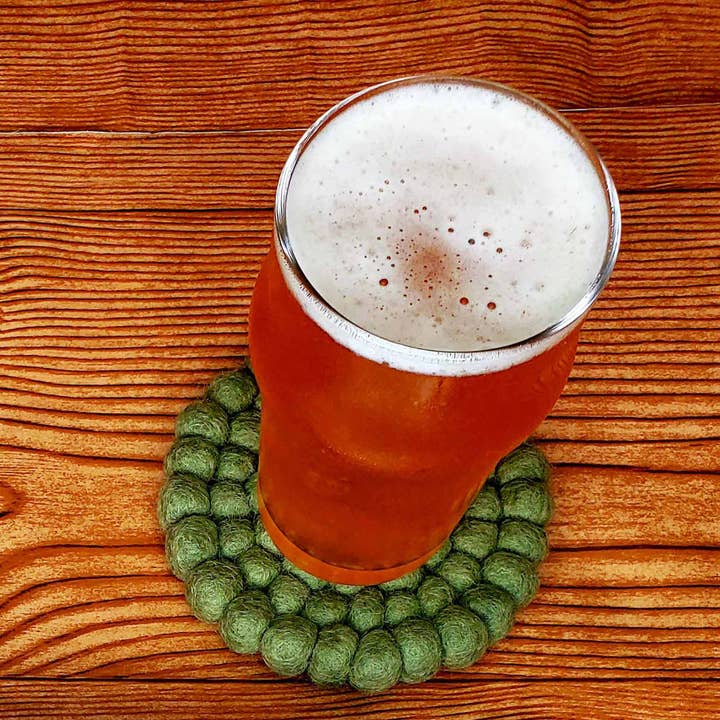 Sage Felt Balls Coasters - Set of 4