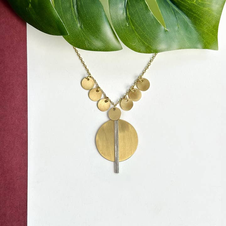 Brass Discs & Silver Pendulum Necklace