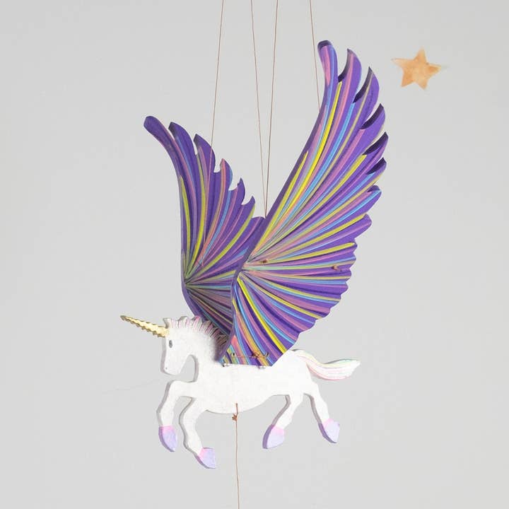 Purple Handpainted Unicorn Flying Mobile