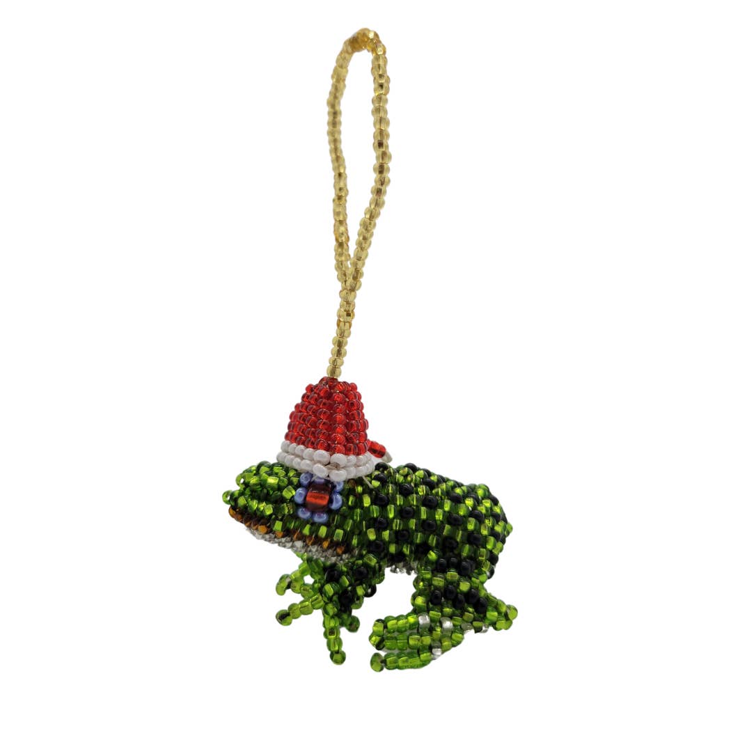 Christmas Frog Beaded Ornament