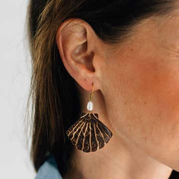 Tagua Nut Seashell Earrings (2.5" L)