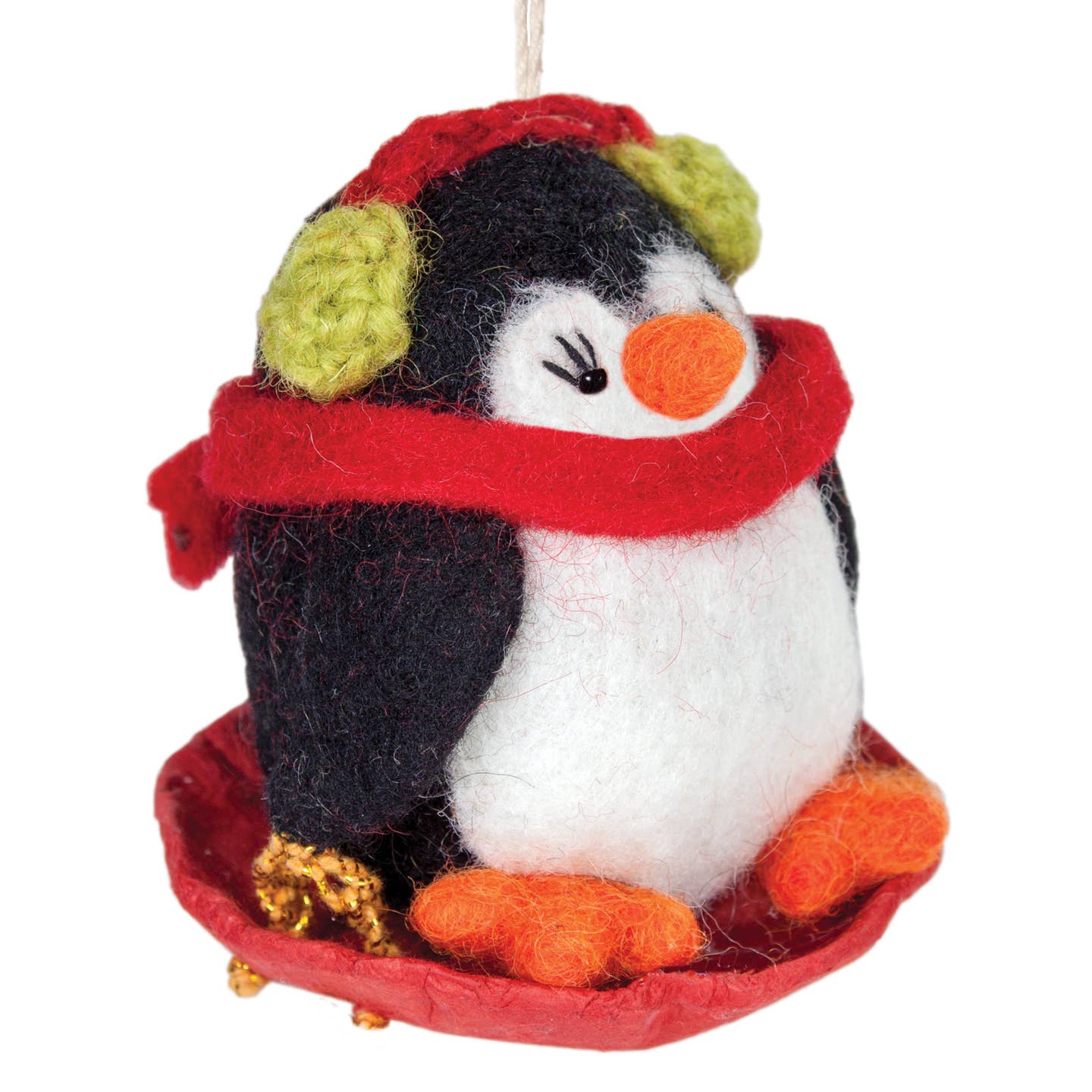 Sledding Penguin Felt Ornament
