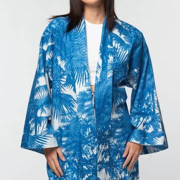 Blue Cotton Tropical Kimono (40&quot; L)